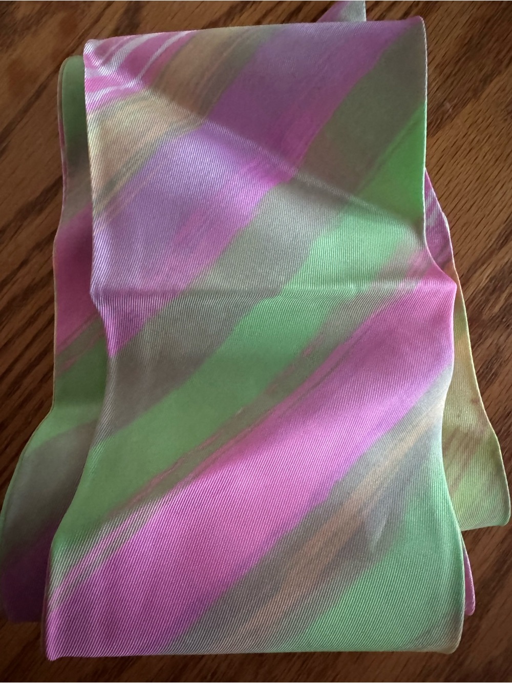 Pastel Striped Silk Scarf in Pink & Green